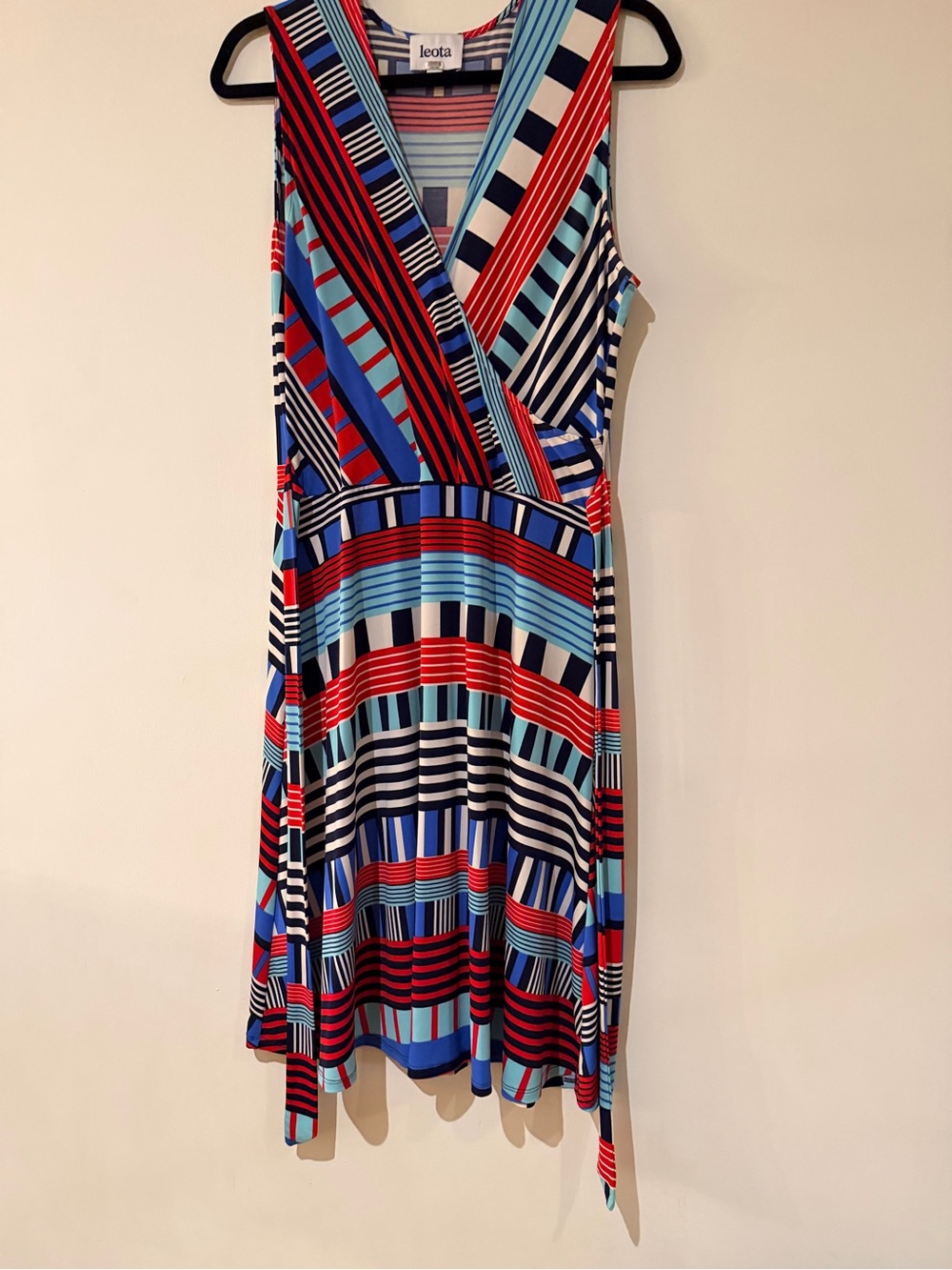 Leota Striped Sleeveless V-Neck Fit & Flare Dress in Red, Blue, Black